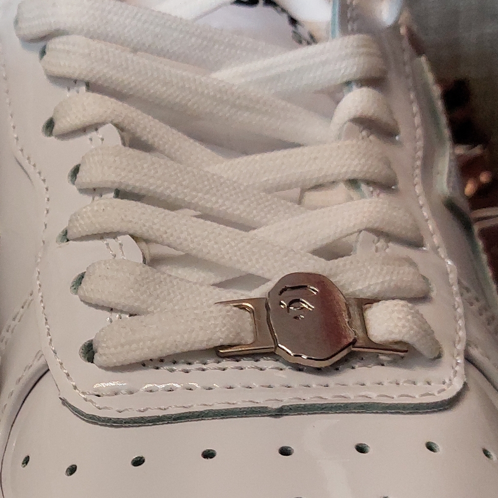 *New* Bathing Ape Bape Sta Men's Glossy White Sneakers Classic SIZE 10.5 - Picture 9 of 14